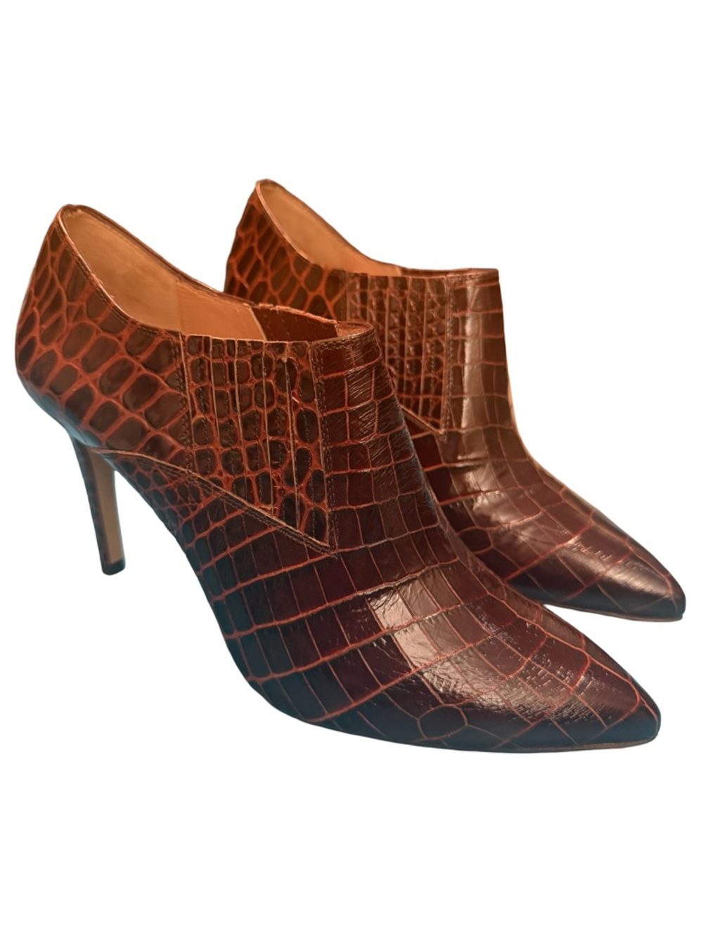 Inez Marisol 90 Cocoa Croco Booties 8.5 W Croc Embossed Leather Stiletto Spain - Picture 9 of 13